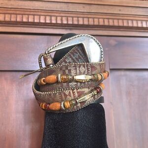 70s 80s Vintage Brown Patterned Suede Hippie Belt